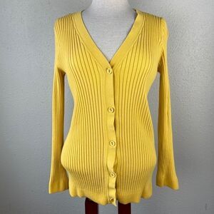 Lands End Yellow Long Sleeve Cardigan Sweater EUC